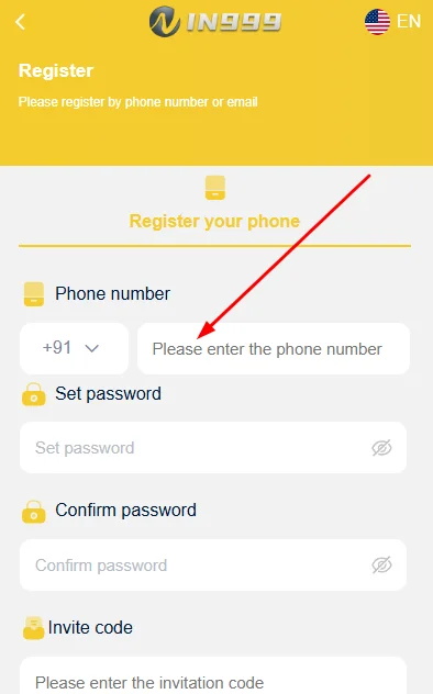 Enter your mobile number for registration